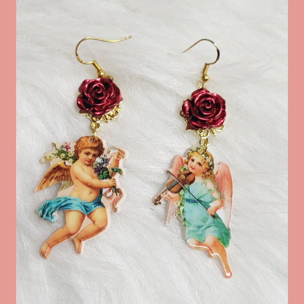 Cherub rose earrings